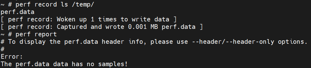 perf record error - no samples